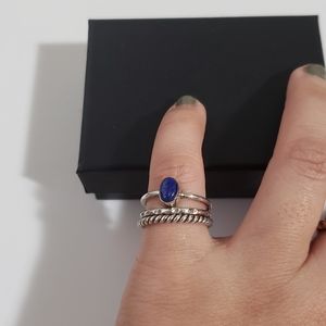 Natural oval lapis lazuli stacking silver ring